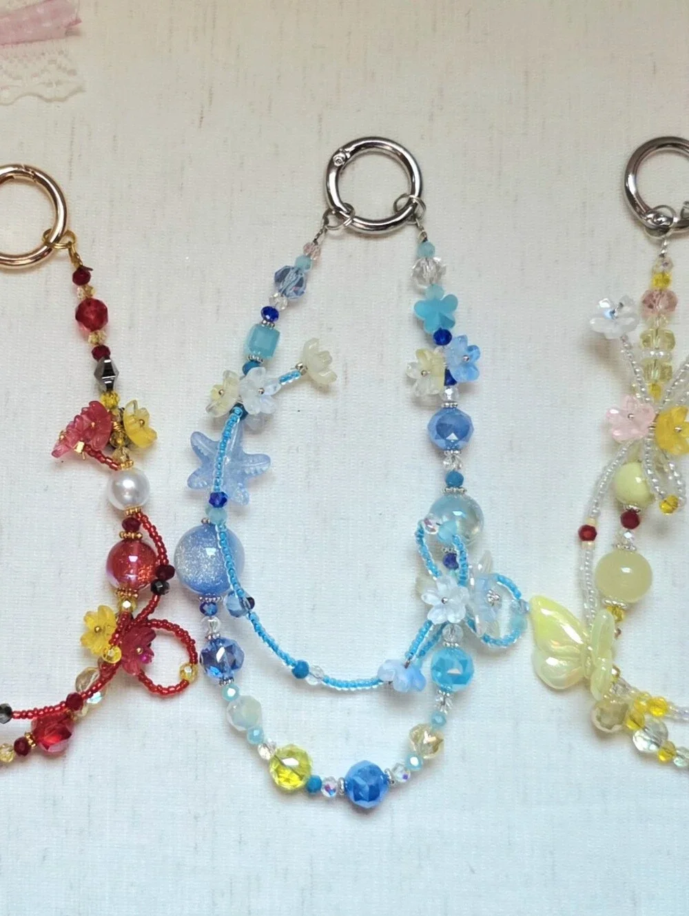 🌸 Whimsical Handcrafted Pastel Blue Floral Beaded Phone Straps or Bag Charms